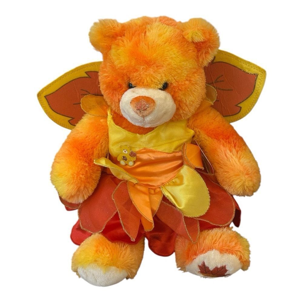 Build a Bear Fall Bright Orange Stuffed Animal with Fairy Costume and Leaf Wings